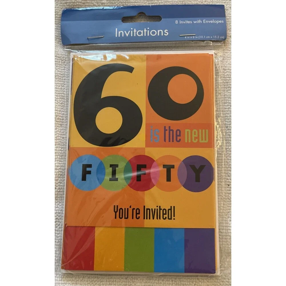 New Sealed Glitterwrap 60th Birthday Party Invitations 8 Count 4 in x 6 in